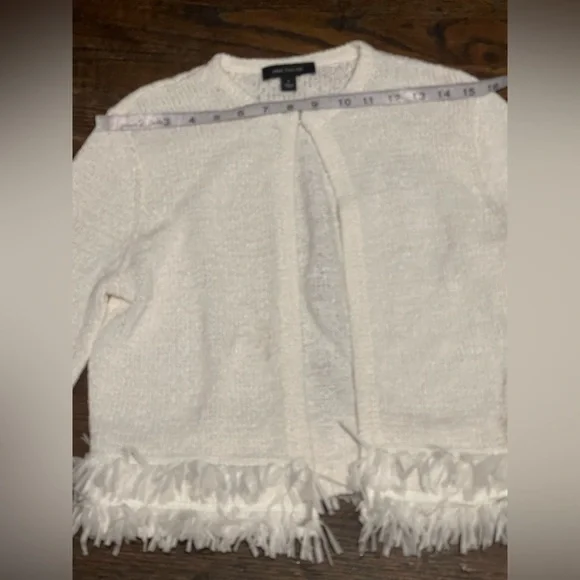 Ann Taylor elegant Cream Fringe Hem Cardigan size M - Picture 9 of 13